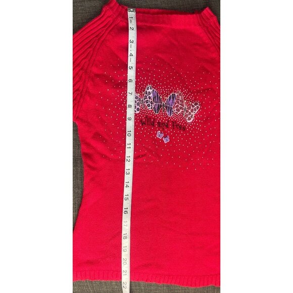 Wild and Free Red Baby Doll Cropped Fitted Short Sleeve Butterfly Sweater - Picture 8 of 9